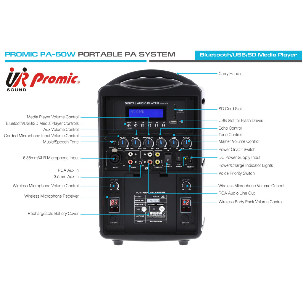 Promic PA-60W Portable PA Celebrants Package